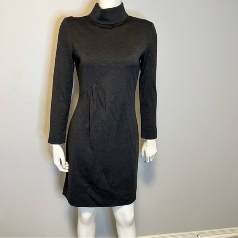 St. John Wool Blend Gray Long Sleeve Mock Neck Gathered Side Dress Size 6
